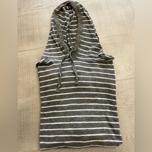 Faherty Gray and White Striped Hoodie Top